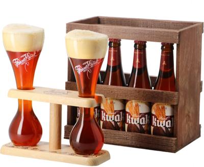 Pauwel Kwak bierpakket in kist met dubbel koetsierglas - geschenkverpakking 4 bieren en 2 bierglazen Pauwel Kwak bierpakket in kist met dubbel koetsierglas - geschenkverpakking 4 bieren en 2 bierglazen