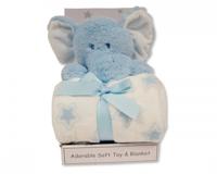 Snuggle Baby babydeken met knuffelolifant sterren 25 cm lichtblauw set 2-delig