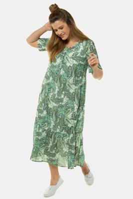 Ulla Popken Jurk, V-hals, paisleydessin, volantzoom, chiffon - Grote Maten