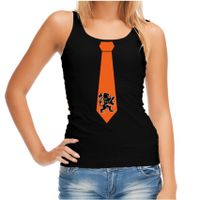 Zwart fan tanktop / hemdje Holland oranje leeuw stropdas EK/ WK voor dames XL  - - thumbnail