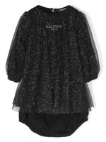 Balmain Kids robe en tulle à logo imprimé - Noir