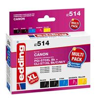 edding Inktcartridge EDD-514 vervangt Canon PGI-570XL/CLI-571XLBK/C/M/Y multipack 5-2x zwart, cyaan, magenta, geel - 1x 25 + 4x 13 ml