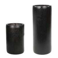 Set van 2x bamboe theelichthouders/waxinelichthouders grijs/groen 13 en 20 cm - Waxinelichtjeshouders