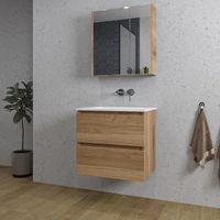 Adema Chaci Badkamermeubelset - 60x46x57cm - 1 keramische wasbak wit - zonder kraangaten - 2 lades - Spiegelkast - kaneel SW718700/SW773925/SW812066/SW812073