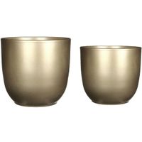 Plantenpot/bloempotten set - 4x stuks - keramiek - goud - D25 en D31 cm - thumbnail