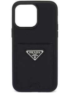 Prada coque d'iPhone 14 Pro Max en cuir - Noir