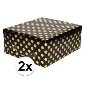 2x Zwart folie geschenkpapier gouden stip 200 x 70 cm   -