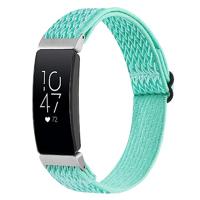 By Qubix - Compatible met Fitbit Inspire 2 Elastische solo loop nylon bandje - Turquoise - Compatible fitbit bandje