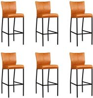 Set van 6 Cognac leren moderne barkrukken Revolt - poot vierkant zwart - Vintage Leer Cognac (cognac leer) - thumbnail