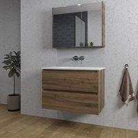 Adema Chaci Badkamermeubelset - 80x46x55cm - 1 keramische wasbak wit - zonder kraangaten - 2 lades - Spiegelkast - noten (hout) SW718697/SW773926/SW812067/SW812073 - thumbnail