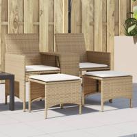 Tuinbank 2-zits met tafel en voetenbanken poly rattan beige - thumbnail