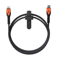 URBAN ARMOR GEAR Rugged USB-C naar Lightning-kabel [MFi gecertificeerd, 150cm, ondersteunt 30W Fast Charging, USB 2.0 tot 480 MB/s, Multidirectionele trekontlasting, Kevlar-mantel] zwart / oranje