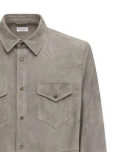 Brunello Cucinelli chemise en daim à boutonnière - Gris