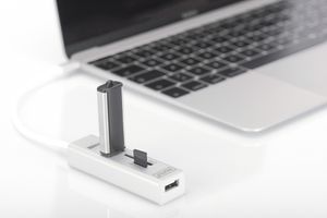 Digitus DA-70243 USB 2.0-hub 3 poorten Met USB-C stekker, Met aluminium behuizing, Met OTG-functie, Met ingebouwde SD-kaartlezer, Met metalen behuizing