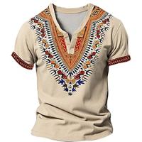 Afrikaans patroon v-hals heren etnische stijl 3d print t-shirt tee henley shirt casual dagelijks t-shirt kaki grijs korte mouw henley shirt zomer kleding kleding sml xl 2xl 3xl Lightinthebox