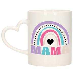 Bellatio Decorations Cadeau koffie/thee mok voor mama - wit/paars - hartjes oor - keramiek - Moederdag   -