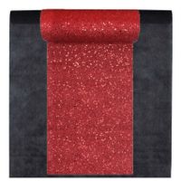 Feest tafelkleed met glitter tafelloper - op rol - zwart/rood - 10 meter