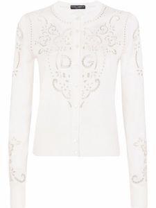 Dolce & Gabbana cardigan en soie à broderies - Blanc