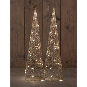 LED verlichte kegel kerstbomen- 2x st - goud - 30 leds - H60 - metaal - timer