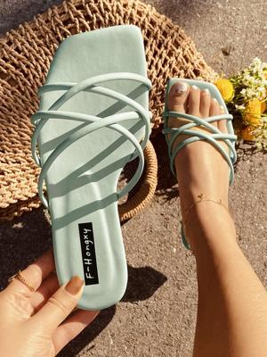 Stevig Kleur Kruis Band Slippers Stevig Kleur Kruis Band Slippers