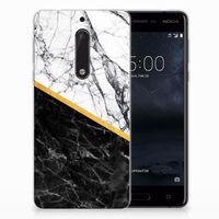 Nokia 5 TPU Siliconen Hoesje Marmer Wit Zwart - Origineel Cadeau Man - thumbnail