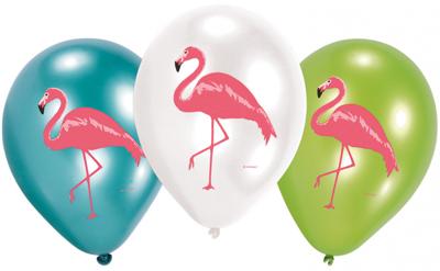Amscan ballonnen flamingo 27 cm blauw/groen 6 stuks