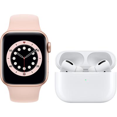 Apple Watch Series 6 40mm Roségoud Roze Bandje + AirPods Pro met Draadloze Oplaadcase Apple Watch Series 6 40mm Roségoud Roze Bandje + AirPods Pro met Draadloze Oplaadcase