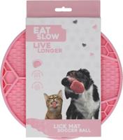 Eat Slow Live Longer Likmat - Ø 22 cm - Slowfeeder - anti-kras - voermat - lekschaal - voor nat voer en brokken - vaatwasmachinebestendig - voetbal - antislip - roze