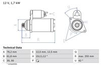 Startmotor / Starter BOSCH, Spanning (Volt)12V, u.a. für VW, Skoda, Audi, Seat - thumbnail