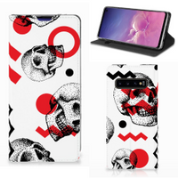 Mobiel BookCase Samsung Galaxy S10 Skull Red