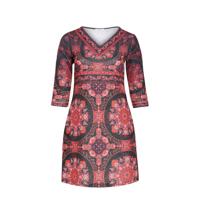 Paprika jurk met all over print en glitters rood/antraciet/paars