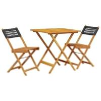 vidaXL 3-delige Bistroset poly rattan en massief hout zwart, loungeset, loungeset tuin, loungeset buiten, tuinset, terrasset, tuinset lounge