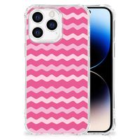 iPhone 14 Pro Doorzichtige Silicone Hoesje Waves Pink - thumbnail