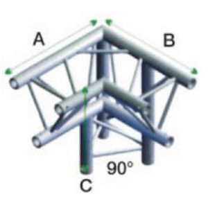 Showtec FT30-012 3-weg truss koppelstuk Apex Down, Hoek 90 + Rechts omlaag