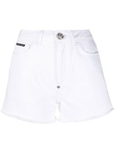 Philipp Plein short en jean à ornements en cristal - Blanc