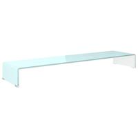 vidaXL Tv-Meubel/Monitorverhoger 120x30x13 cm Glas Wit Monitor Scherm Verhoger