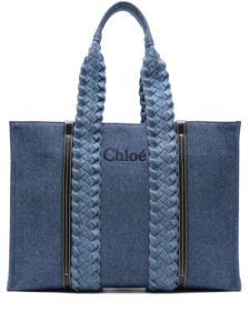 Chloé grand sac cabas Woody en jean - Bleu