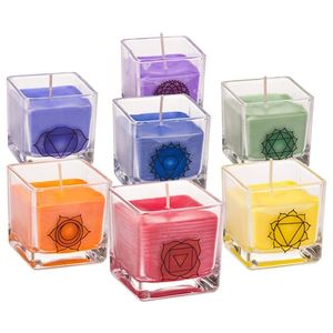 Geurkaars in Glas 7 Chakra - Koolzaadwas Ecologisch (set van 7)