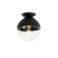 QAZQA - Retro Retro plafondlamp zwart met helder glas - Eclipse | Woonkamer | Slaapkamer | Keuken - Glas Bol - E27 Geschikt voor LED - Max. 1 x 25 Watt