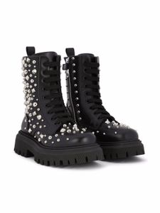 Dolce & Gabbana Kids bottes en cuir à détails de clous - Noir