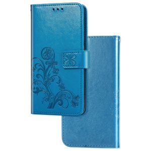 OPPO A16S hoesje - Bookcase - Pasjeshouder - Portemonnee - Bloemenprint - Kunstleer - Blauw