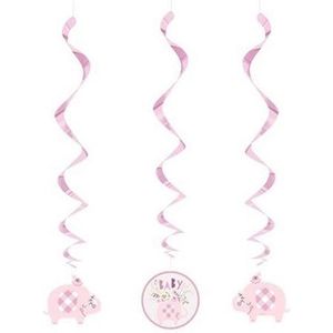 Swirls Hangdecoratie Olifant Roze Geboorte Meisje (3st)