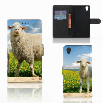 Sony Xperia L1 Telefoonhoesje met Pasjes Schaap en Lammetje Sony Xperia L1 Telefoonhoesje met Pasjes Schaap en Lammetje