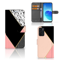 OPPO Reno6 5G Book Case Zwart Roze Vormen - thumbnail