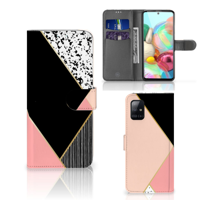 Samsung Galaxy A71 Book Case Zwart Roze Vormen