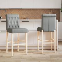 Barstoelen 2 st massief rubberhout en stof - thumbnail