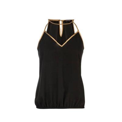 Morgan haltertop met contrastbies zwart/goud