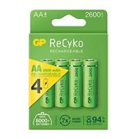 GP ReCyko + Paco 4 oplaadbare 2600 serie AA batterijen, NiMH, min. 2600 mAh 120.270AAHC-C4 Cranberry 4 x AA