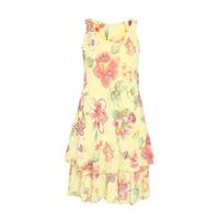 Paprika gebloemde A-lijn jurk lichtgeel/oudroze/groen