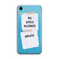 No Girls Allowed Unless: iPhone XR Transparant Hoesje